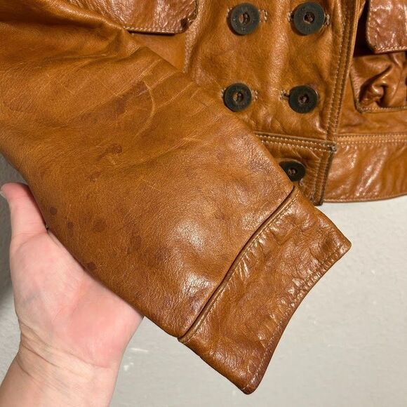 VTG 70s Womens Cropped Leather Jacket S/M Equipments Militaires Santa Fe Lapel - Picture 8 of 10